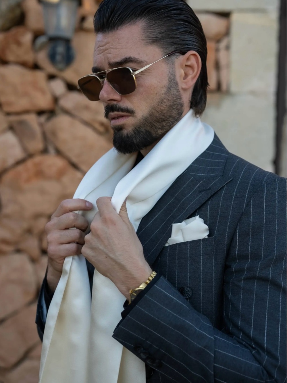 Men's Cream Silk Vintage Style Gucci Opera Scarf